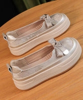 Aprikosenfarbene, bequeme, lässige Plateauschuhe mit Schleife